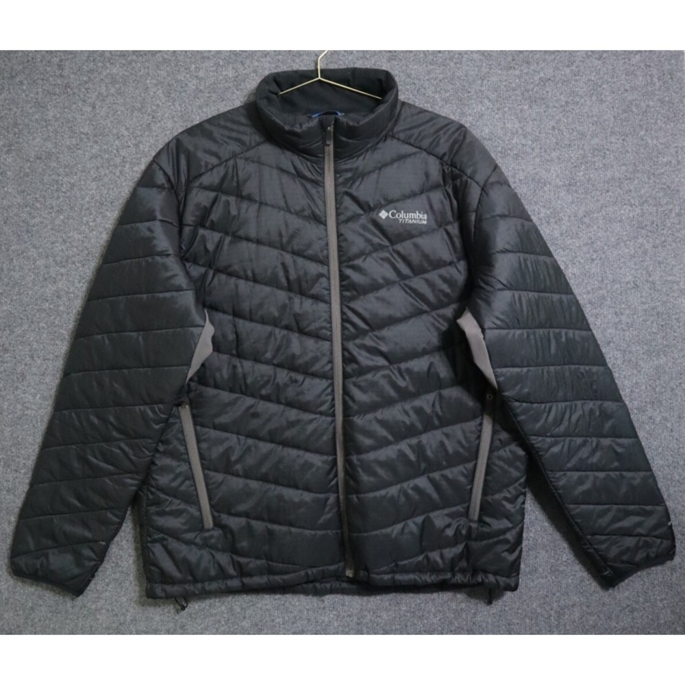 Columbia Titanium Jacket Men 2XL Black Omni Shield PolyFill Hiking Camping EUC‎